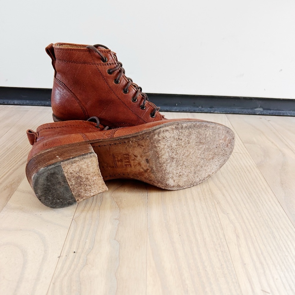 Frye Carson Lace Up Brown Leather Ankle Boots - Picture 3 of 5